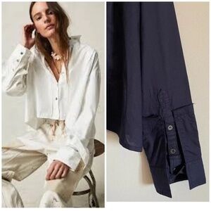 Free People We The Free Remade Poplin Shirt Blouse In Blue Size S NWT
